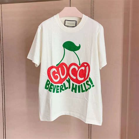 gucci beverly hills cherry print t-shirt|Gucci flora t shirt.